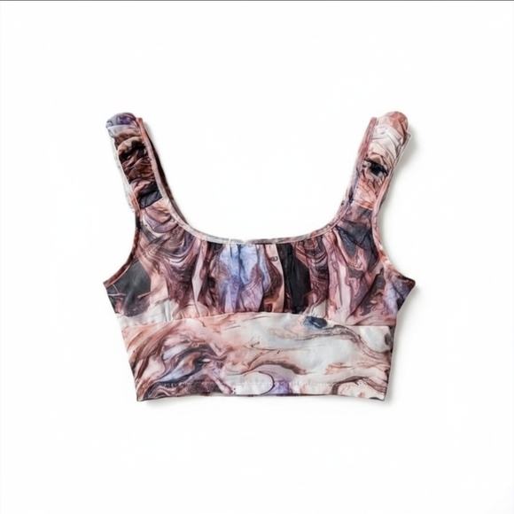 SHEIN Tops - SHEIN Women's Ruffled Crop Top - Peach Marble Print - Size Large